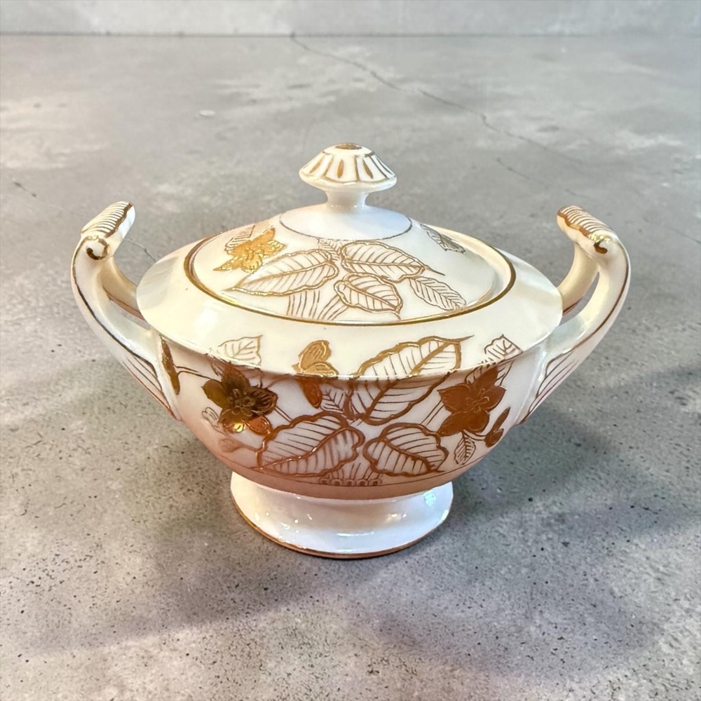 Vtg Craftsman China Anniversary Sugar Bowl Lid Japan Gold Floral Porcelain 178